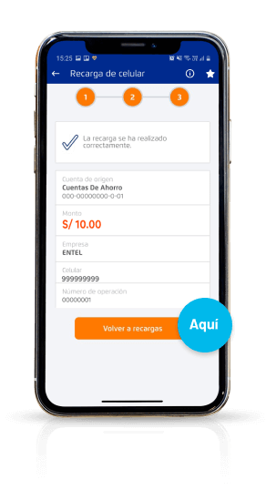 Smartphone confirmando recarga celular Entel a través del app BCP