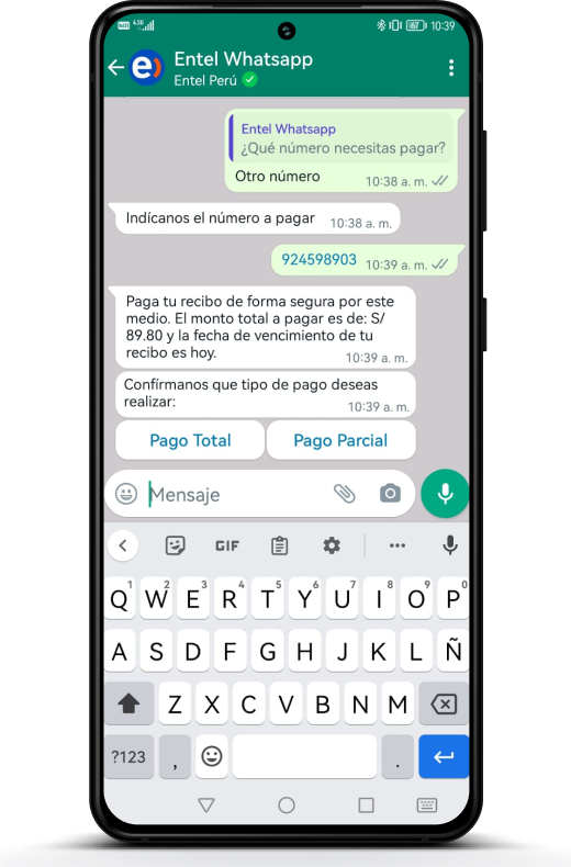 Codigo SMS pago de recibo Entel